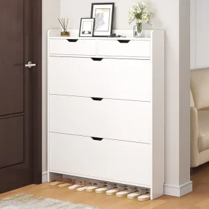 Space Saving Slim Shoe Cabinet for Entryway Ultra thin Tipping Bucket Shoe Rack Organizer with 3 Drawers