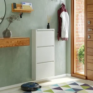 Space Saving Steel Flip door Shoe Cabinet 3 layer Freestanding Modern Shoe Rack Minimalist Hidden Entryway Organizer