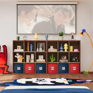 Space Saving Steel TV Cabinet with Modular Design and Wood Grain for Small Living Room