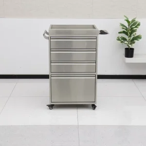 Specialized Movable Stainless Steel 4-Drawer Tool Trolley for Hair Salons & Barbershops File Cabinet Also Known Perm Rod Trolley