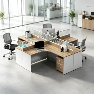 Splicable L Shape Office Workstation Modular Glass Partition Staff Cubicle Customizable Desk With Mobile Drawer Cabinet