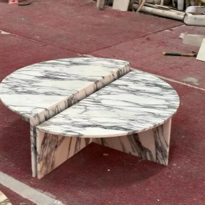 Split Half Moon Arabescato White Marble Coffee Table Natural Stone Round Center Table