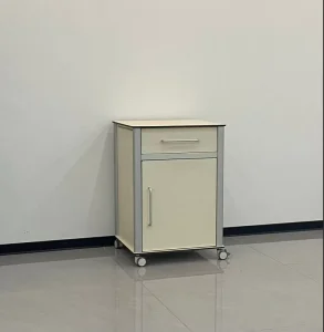 Spray Coated Drawer HPL Hospital Bedside Cabinet Single Door Storage Silent Anti Tangle Wheels Ward Furniture