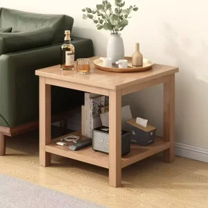 Square 2 Tier Durable Modern Wooden Coffee Table with Storage Shelf Side End Table for Living Room Bedroom Small Space