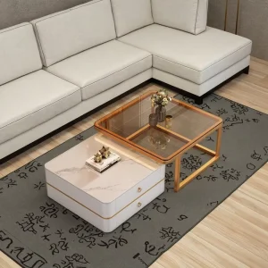 Square Coffee Table Set of 2 End Table with Metal Frame & Storage for Living Room Stacking Side Tables Sturdy and Easy Assembly