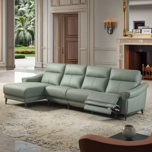 Square Living Room Chaise Longue Sofa Set with Electric Recliner Function Sponge Filled for Hotel Use