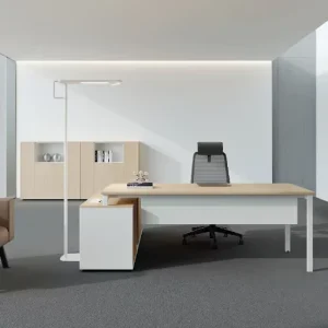 Square Meeting Table C with E0 Grade Walnut MFC White Legs & MGX 101 Flip Cover