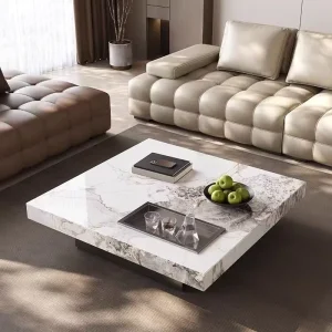 Square Sintered Stone Coffee Table Marble Texture Combination Home Living Room Furniture Luxury Coffee Table