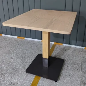 Square Solid Wood Table Top Dining Table with Black Metal Base Commercial Restaurant Cafe Hotel Furniture Table