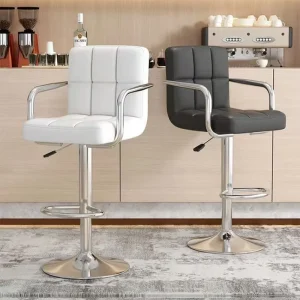 Stable Base Soft High Luxury Bar Chair with Armrests Adjustable Height PU Leather Bar Stool
