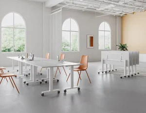 Stable Flip Mechanism Training Desk Executive Training Room Folding Desk with Casters