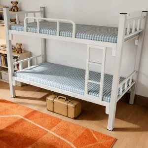 Stable Two Tier Metal Bunk Beds Sturdy Frame Space Saving Double Decker for Two for School Dormitories Staff Rooms
