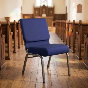 Stackable Blue Upholstered Pastor Theater Chairs Metal Interlocking Auditorium Chair Furniture Padded Church Chair