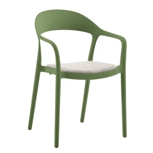 Stackable Outdoor Plastic Armchair With Cushion Weather Resistant Dining Chair for Cafe Bistro Hotel Garden Terrace