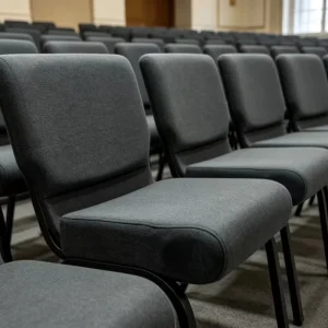 Stackable Padded Church Chair Heavy Duty Steel Hotel Chair with Back Storage Pocket and Under-Seat Book Rack