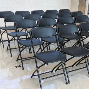 Stackable Space Saving Design Factory Direct Black White Banquet Steel and Plastic Folding Chair With Square Back