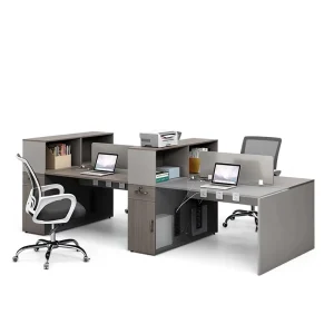 Staff Desk and Chair Combination with Screen and Card Hold Modern Minimalist Design PVC Material 4 6 Person Office Set