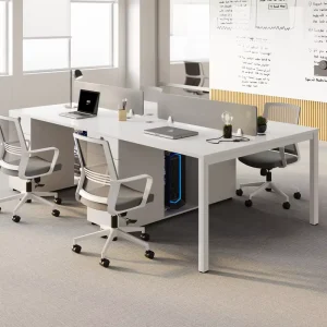 Staff Office Desk Chair Combination, White, Simple Modern, Four-Person Work Station, Mobile Fireproof Storage Office Furniture