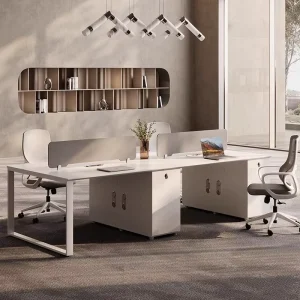 Staff Office Desk Simple Modern Design 4 Seater Dual Workstations Strip Shape Commercial Use PVC Cable Box Free Combination