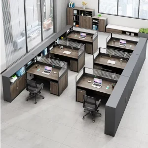 Staff Office Desk Chair Set Modern Three Person Movable Detachable Strip Shape Desk with Cable Box Commercial Office Furniture