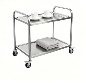 Stainless Steel 2 Tier Food Service Cart Heavy Duty Mobile Trolley Kitchen Equipment for Banquet Hall Food Preparation