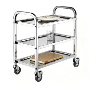 Stainless Steel 3 Tier Service Trolley Restaurant Hotel Catering Transport Cart With Wheels For Cafe Hospital Hotel & Resort