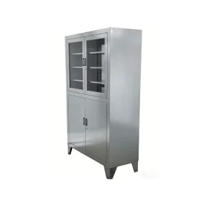 Stainless Steel 4 Door Medical Instrument Cabinet with Glass Doors for Hospital