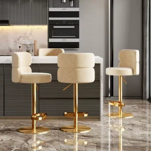Stainless Steel Bar Stools Swivel Backrest Modern Styling Chair for Kitchen Dining Room Living Room Hotel Barber Shop
