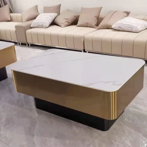 Stainless Steel Booth Seating Illuminated Coffee Table Modern Minimalist Design Marble Tempered Glass Top for KTVs Bars Hotels