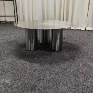 Stainless Steel Brushed Silver Metal Coffee Table High-end Style Brushed Matte Finish