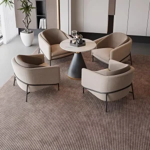 Stainless Steel Commercial Hotel Sofa Set with Coffee Table and Two Chairs for Exhibition Hall and Office Use