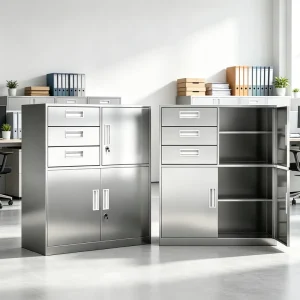 Stainless Steel Commercial Office Storage Cabinet 3 Drawer Key Lock Cupboard Adjustable Shelf Sliding Rail Handles