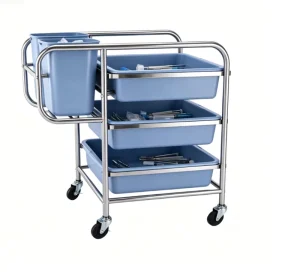 Stainless Steel Dish Collecting Trolley With Plastic Bins For Hospital Restaurant Hotel Banquet Dirty Tableware Cleaning Service