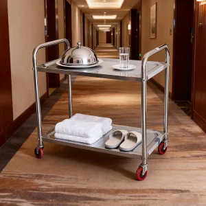 Stainless Steel Eco friendly Customized Size Hotel Trolley Restaurant Dining Cart 2 Layers Commercial Kitchen Equipment