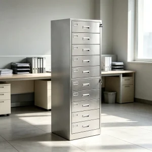 Stainless Steel Filing Cabinet Equipped with a Key Lock with Multiple Drawers for Storage Suitable for Offices and Bedrooms