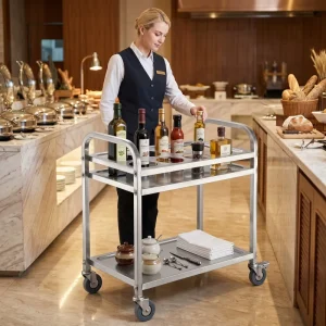 Stainless Steel Food Serving Trolley Cart for Buffet Kitchen Use