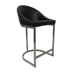 Stainless Steel Frame Black PU Leather Bar Stool High Counter Chair MDF Padded Seat for Bar Cafe Restaurant