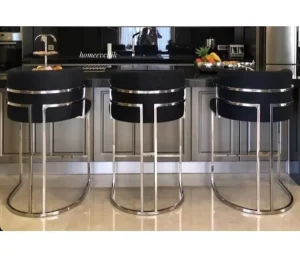 Stainless Steel Frame Velvet Fabric Pub Cafe Stools Counter Height Bar Chair