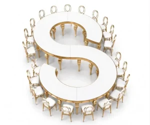 Stainless Steel Frame White Glass Top Snake-Leg Tables Hotel Wedding Banquet Party Event Table
