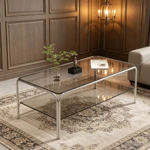 Stainless Steel Glass Coffee Table Living Room Small Apartment Double-layer High end Designer Rectangular Home Furniture
