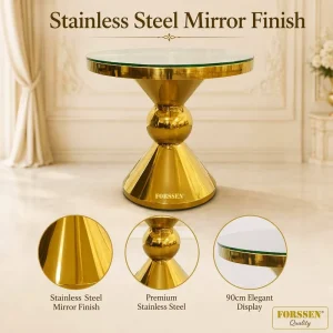 Stainless Steel Glass Top Round Cake Table Banquet Dining Hotel Furniture with Modern Design and Durable Tempered Glass Top