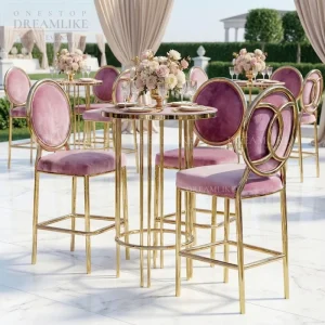 Stainless Steel Gold Finished Bar Table with Tempered Glass Top for Commercial Banquet Party Rental Furniture