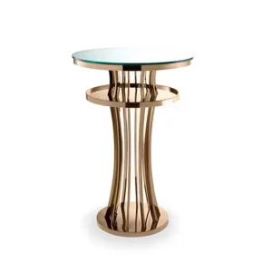 Stainless Steel Gold Glass Top High Bar Table Elegant Round Cocktail High Table for Wedding Hotel Club Event