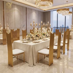 Stainless Steel Gold Plated Banquet Chairs Modern Leather Padded Wedding Dining Chairs for Hotel Restaurant