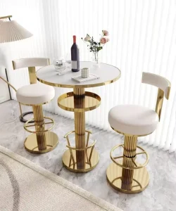 Stainless Steel High-Foot Light Luxury Home Bar Table and Chair Combination with Family Balcony Leisure Small High-End Design