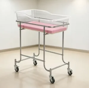 Stainless Steel Hospital Baby Bassinet Infant Trolley Newborn Cot With Silent Wheels for Maternity Ward