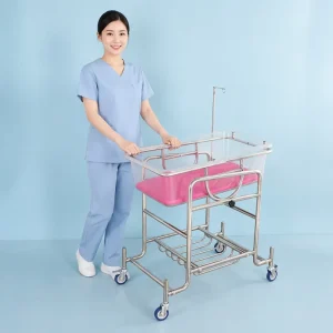 Stainless Steel Hospital Baby Bassinet Trolley with IV Pole Transparent Basin Tilt Adjustable Newborn Infant Bed Cart