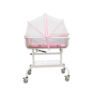 Stainless Steel Hospital Baby Cot Adjustable Transparent Acrylic Bassinet Trolley for Maternity Hospital