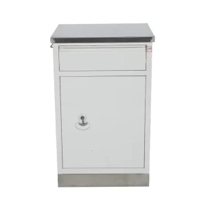 Stainless Steel Hospital Bedside Table with a Drawer in the Middle of the Cabinet
