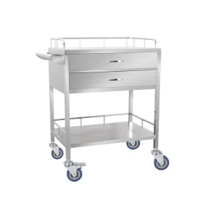 Stainless Steel Hospital Emergency Trolley Three Layers Medical Trolley With Two Drawer